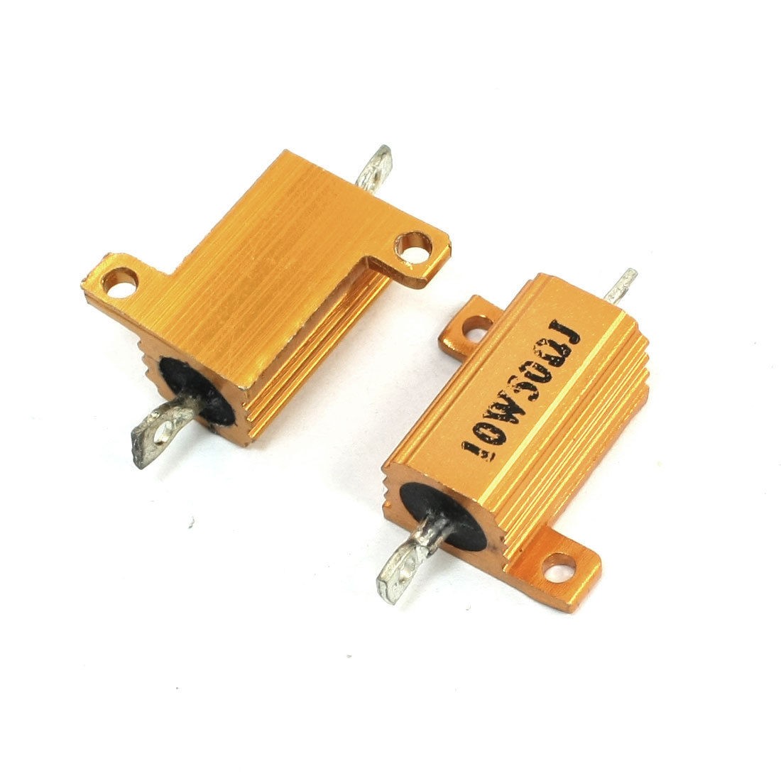 2 Pcs Chassis Mounted Yellow Aluminum Housed Clad Resistors 10W 50 Ohm