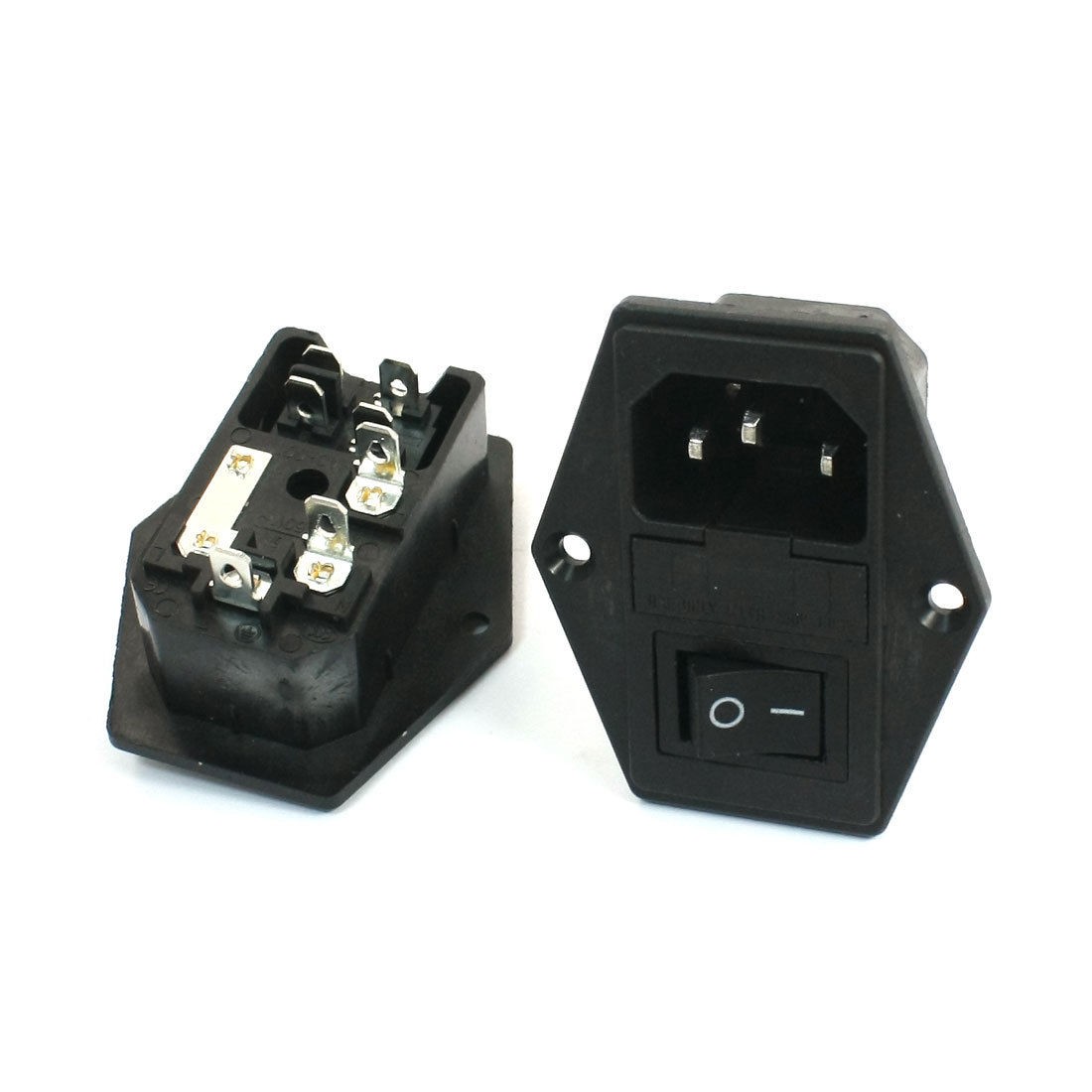 2 Pcs Black 4P Solder Rocker Switch Fuse Holder IEC320 C14 Inlet Power Socket