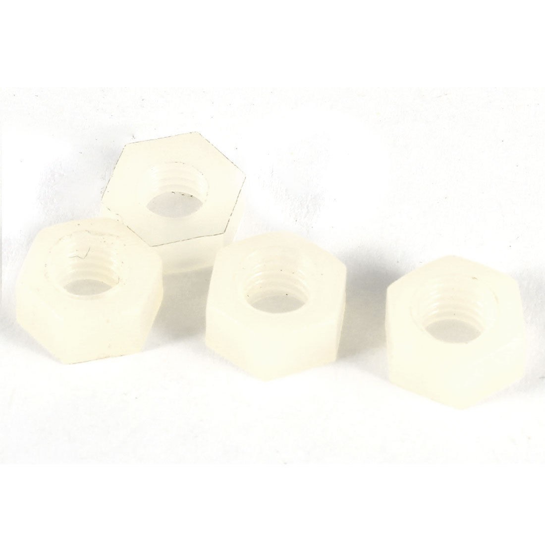 4 Pcs White Plastic 4mm Inner Dia Hexagonal Hex Fasteners Screw Nuts