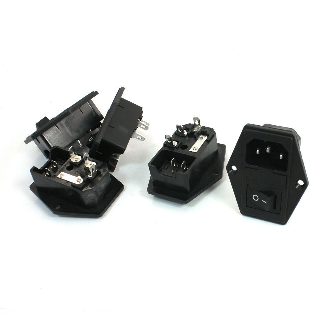 5 Pcs Black 2P Solder Rocker Switch Fuse Holder IEC320 C14 Inlet Power Socket