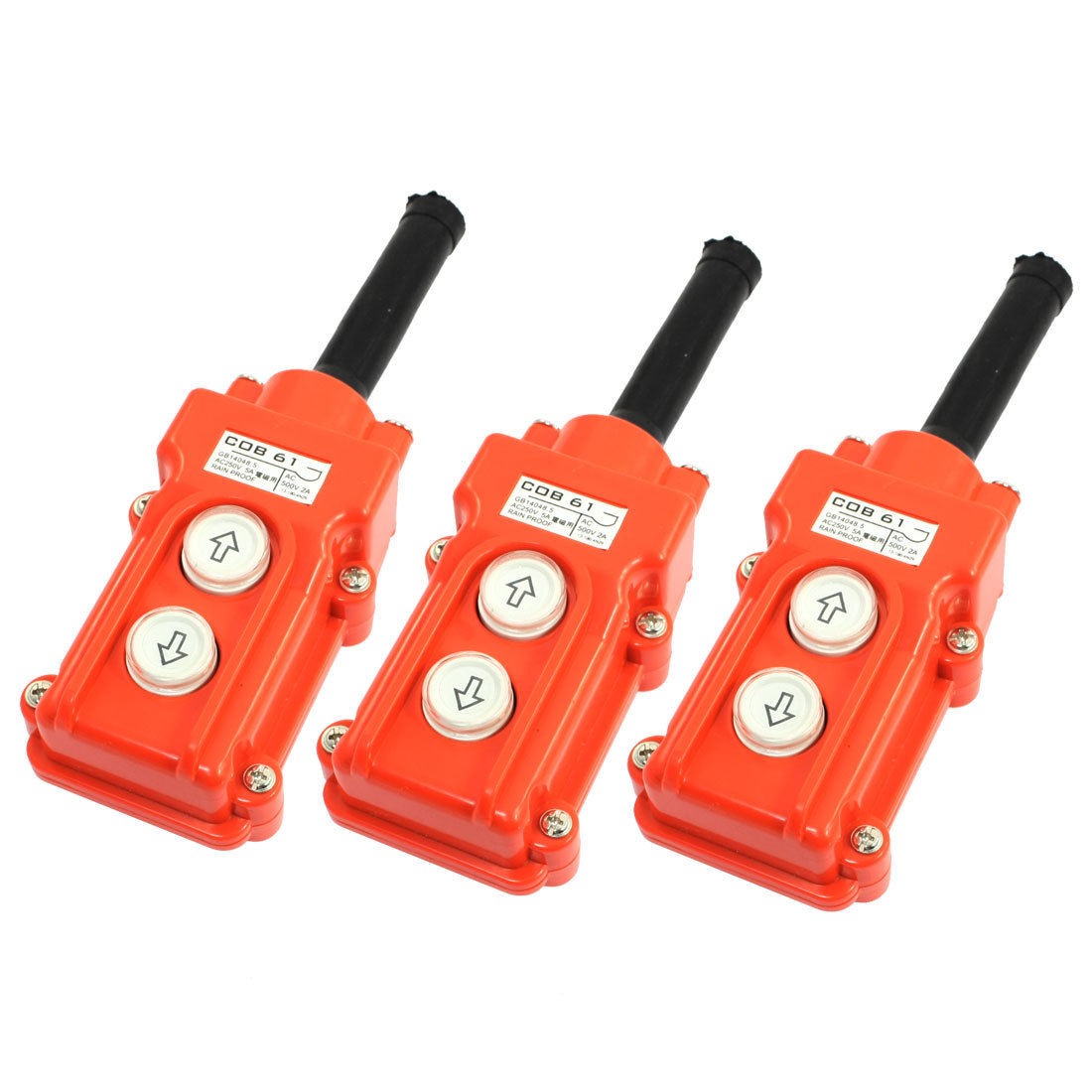 3pcs Orange Plastic Case FWD/REV Momentary Pushbutton Switch 500VAC 2A