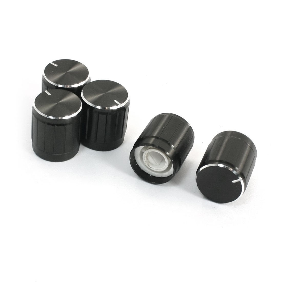5Pcs Black Aluminum 6mm Knurled Shaft Insert Dia. Potentiometer Control Knobs