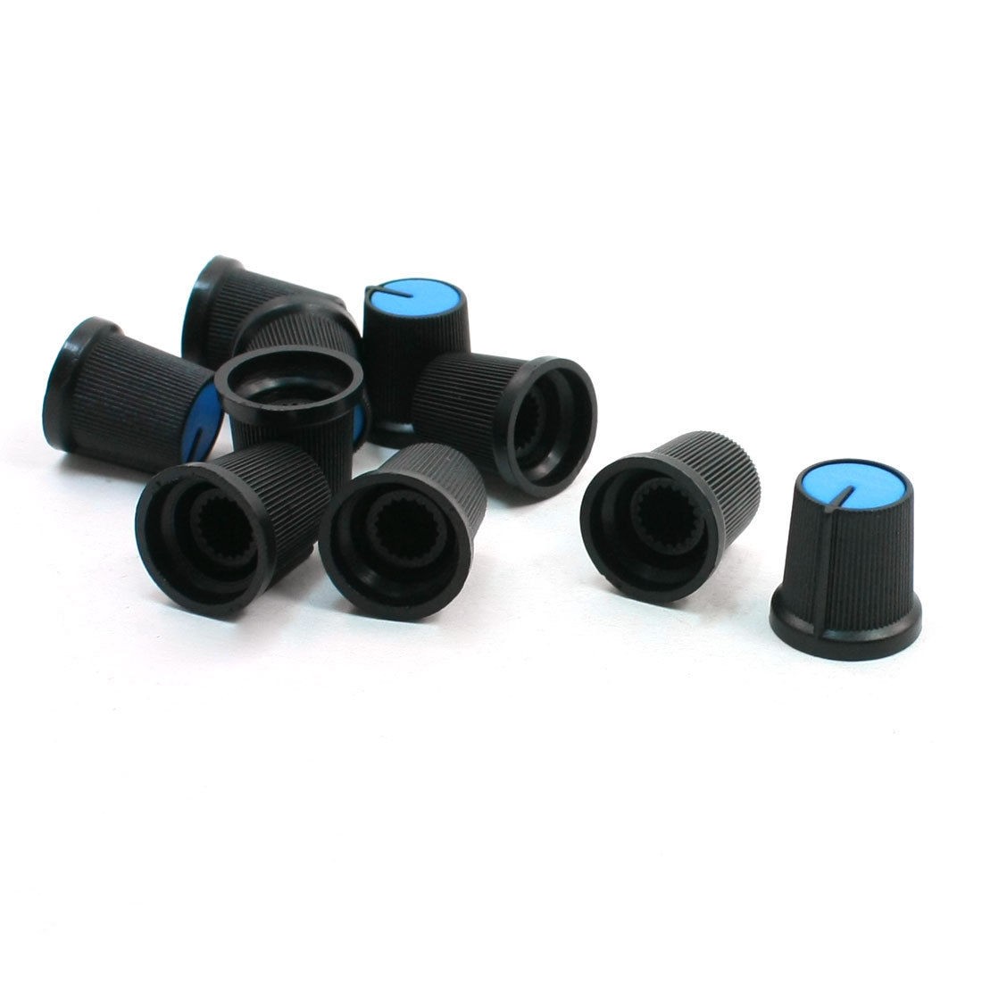 10PCS Black Knob Blue Face Plastic for Rotary Taper Potentiometer Hole 6mm