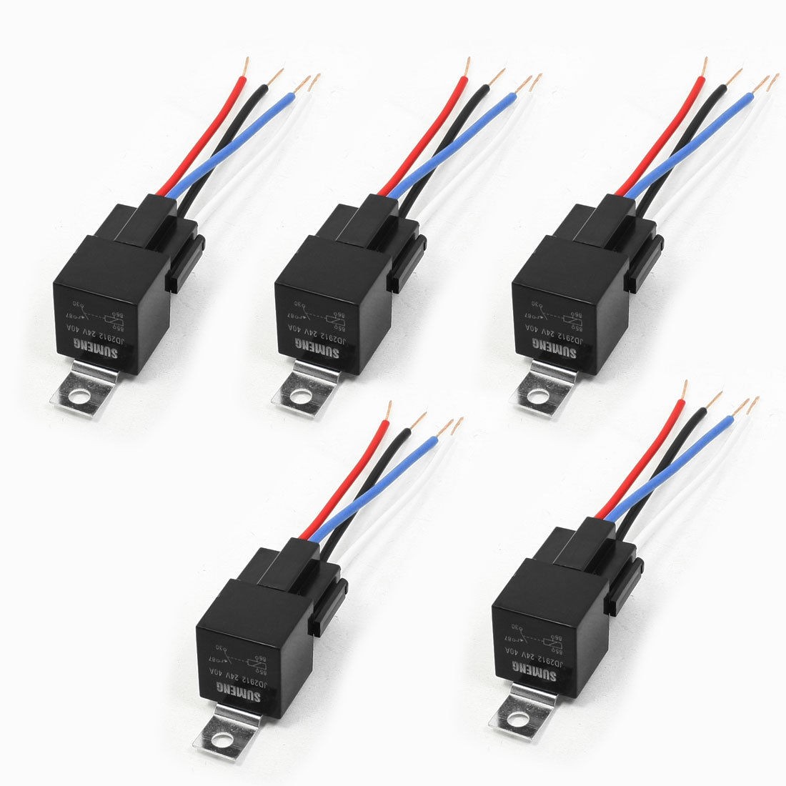 5 Pcs 4 Wire Cable Plastic Socket Normal Close SPST Car Relay DC 24V 40A Amp