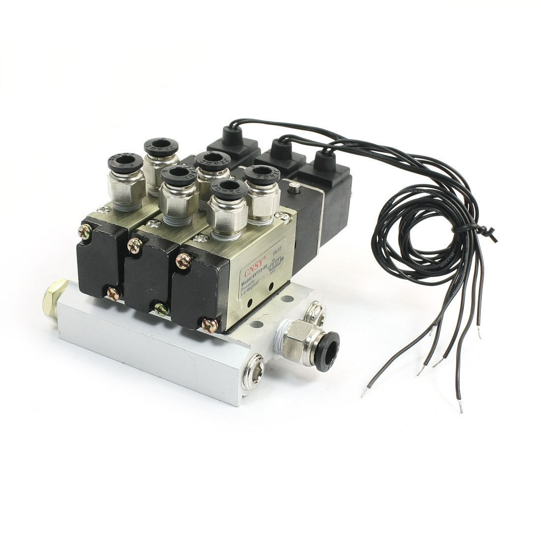 Pneumatic 4V110 06 DC12V 5Way Triple Solenoid Valve Base Mufflers Set