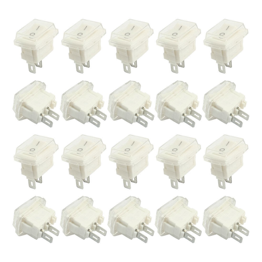 20Pcs 2Pin on-off SPST Waterproof Rocker Switches White AC 3A 250V 6A 125V