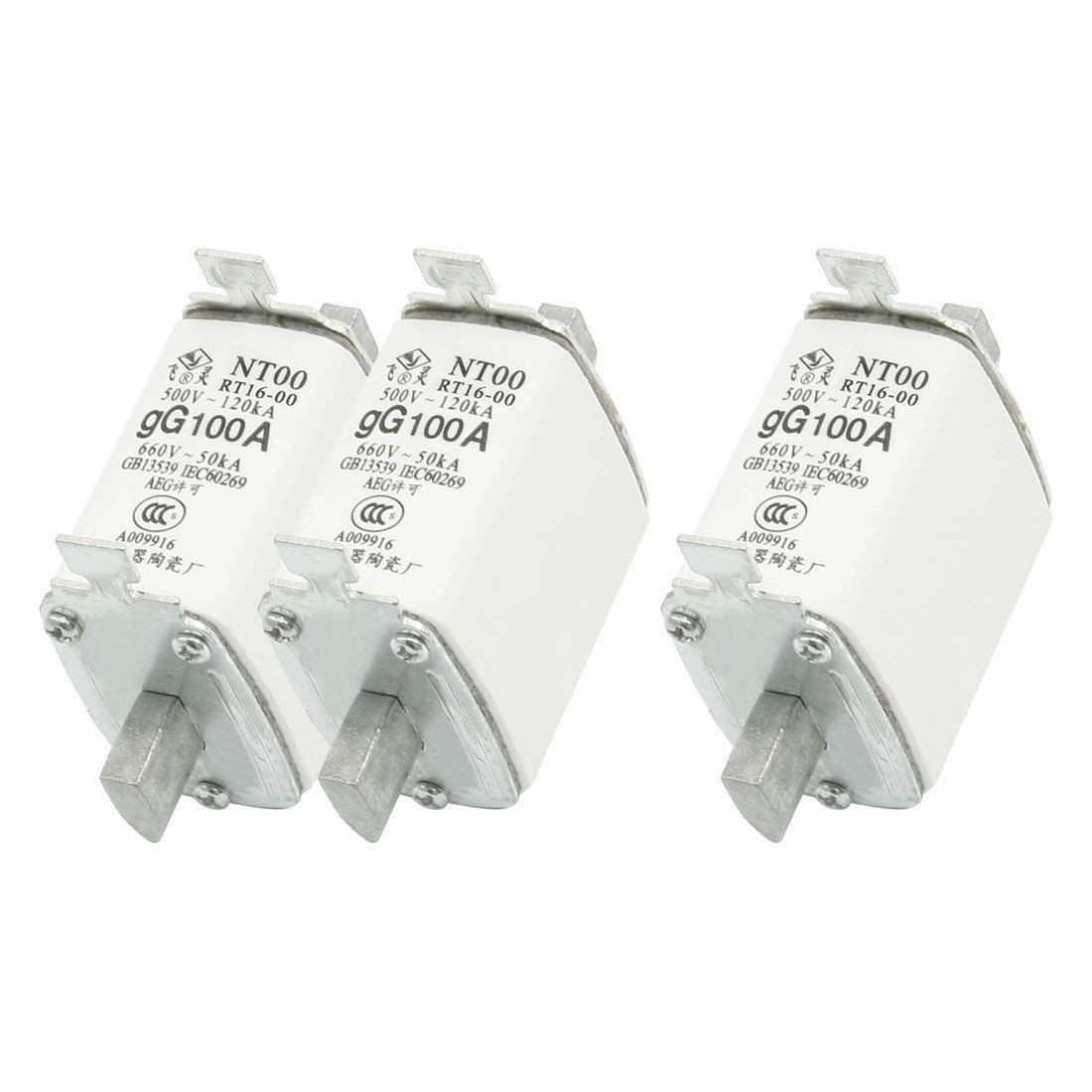 500VAC 120kA 660VAC 50kA 100A Blade Contact Ceramic Fuse Link NT00 3 Pcs