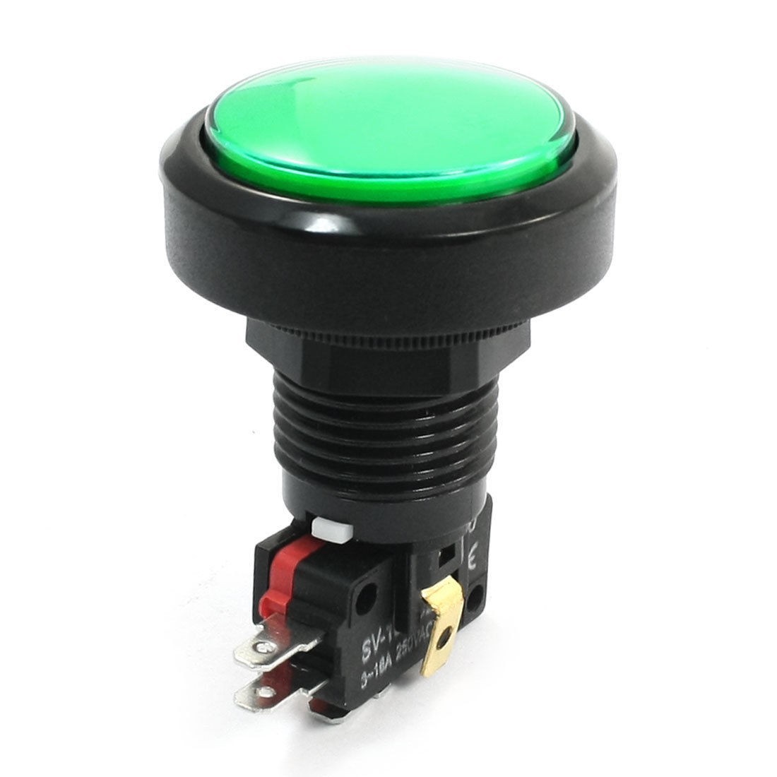 12V Panel Mount SPDT Momentary Mushroom Push Button Switch w Green Lamp
