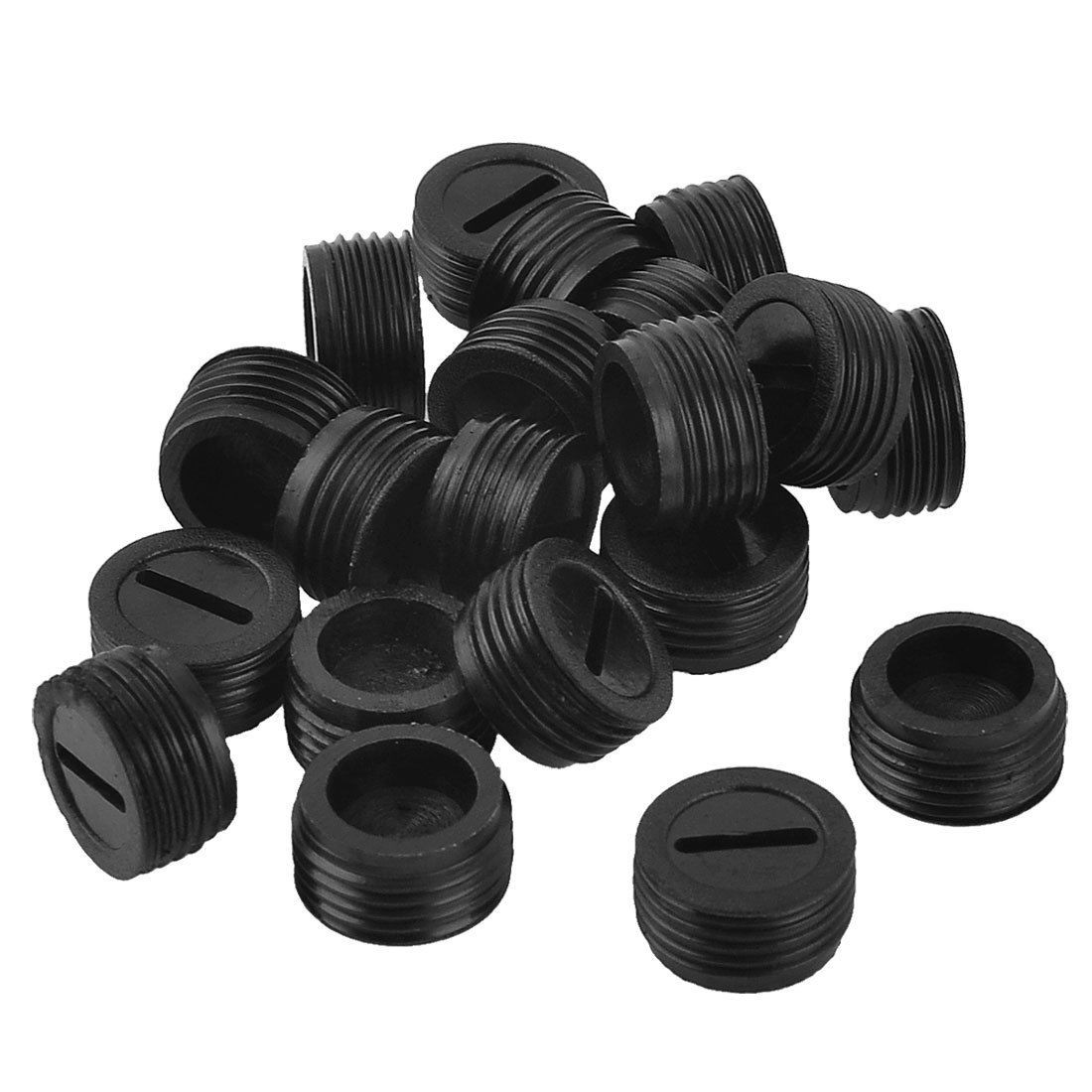 20 Pcs Male Threaded 11mm Dia Screw Carbon Brush Holder Cap Cover Black