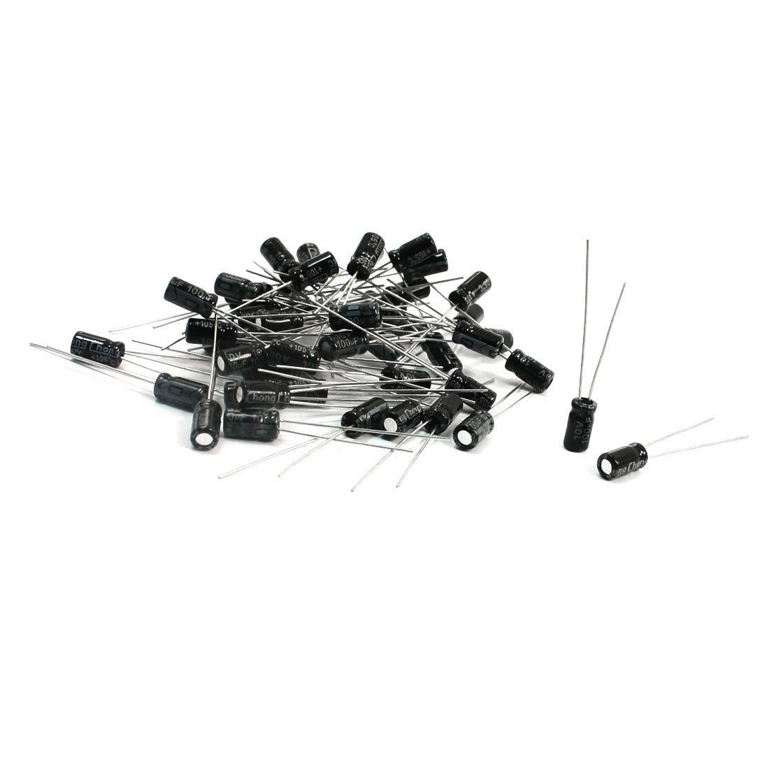 10V 100uF Cylindrical Soldering Pin Electrolytic Capacitor 4x8mm 50 Pcs