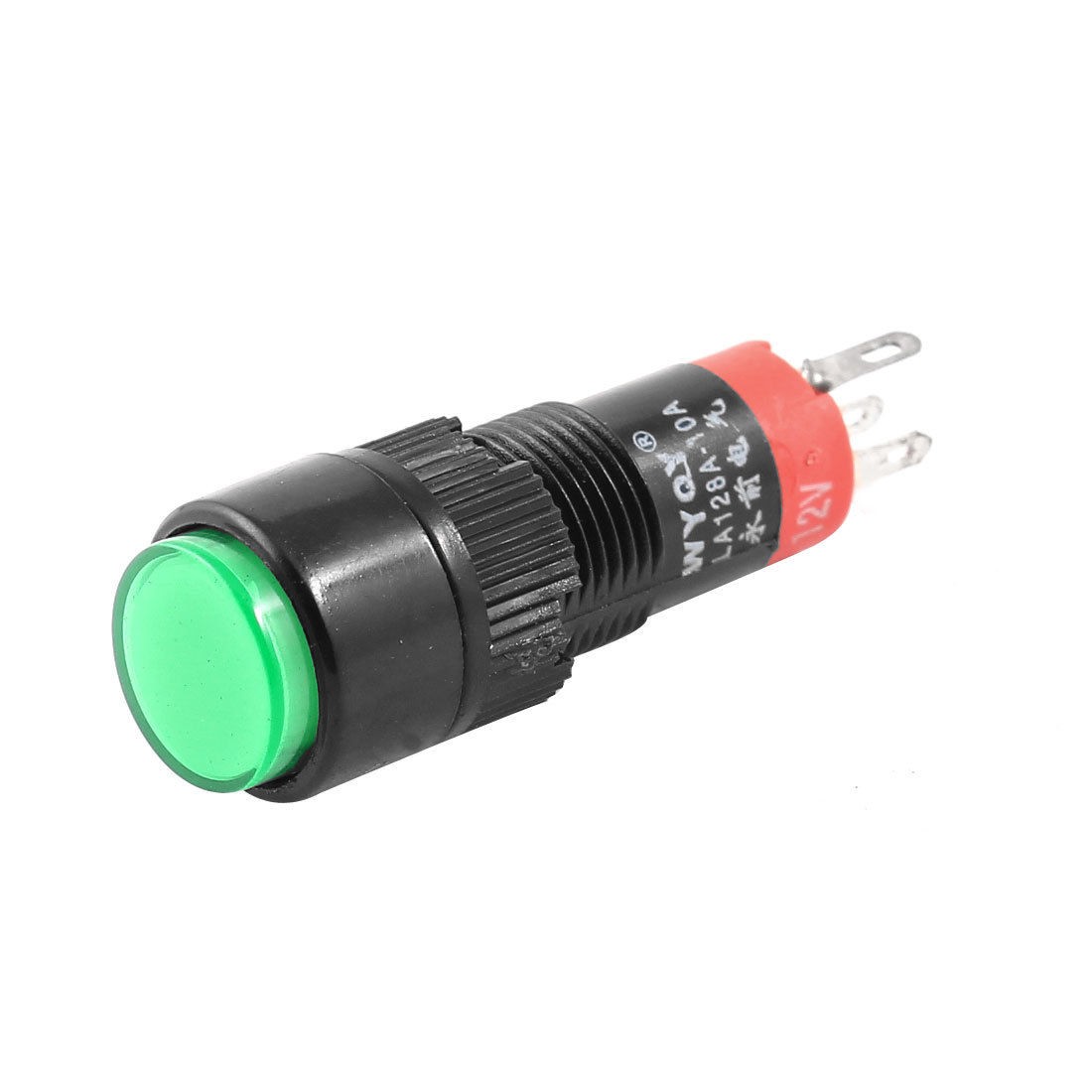 DC 12V SPDT 5 Terminal Soldering Locking Green Lamp Press Push Button Switch