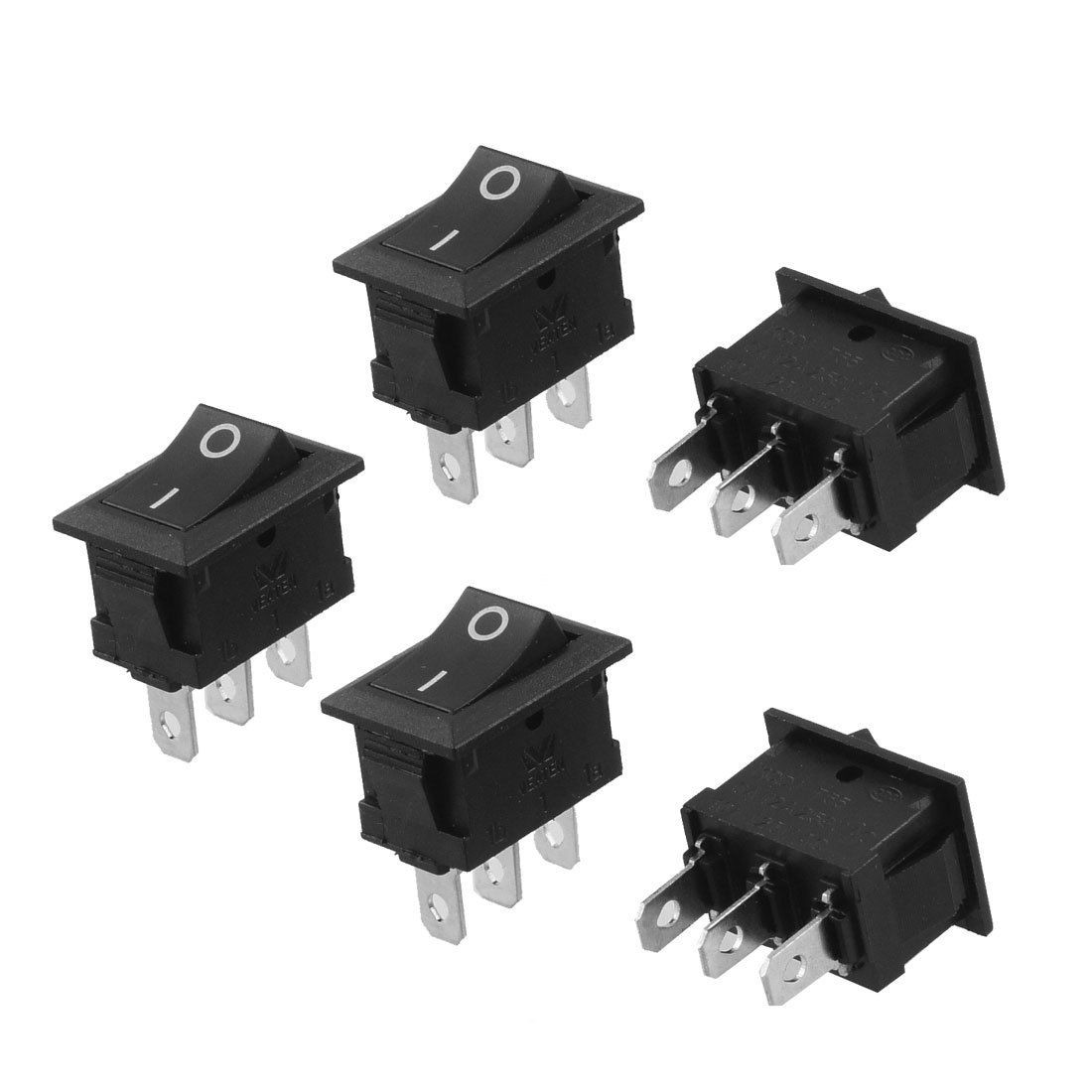 SPDT AC250V 6A/12A AC125V 10A Black Boat Rocker Switch 5 Pcs