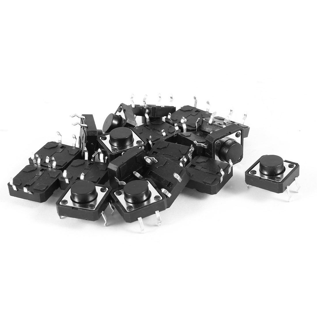 20 PCS 12mmx12mmx6mm Round Button 4 Pin Momentary Tact Tactile Switch Black