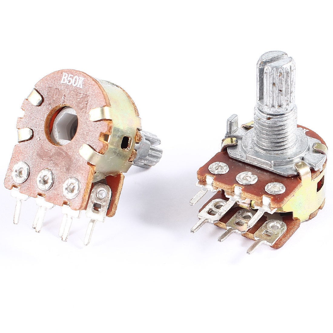 2 Pcs B50K 50K Ohm 6 Terminals Dual Linear Rotary Taper Potentiometers