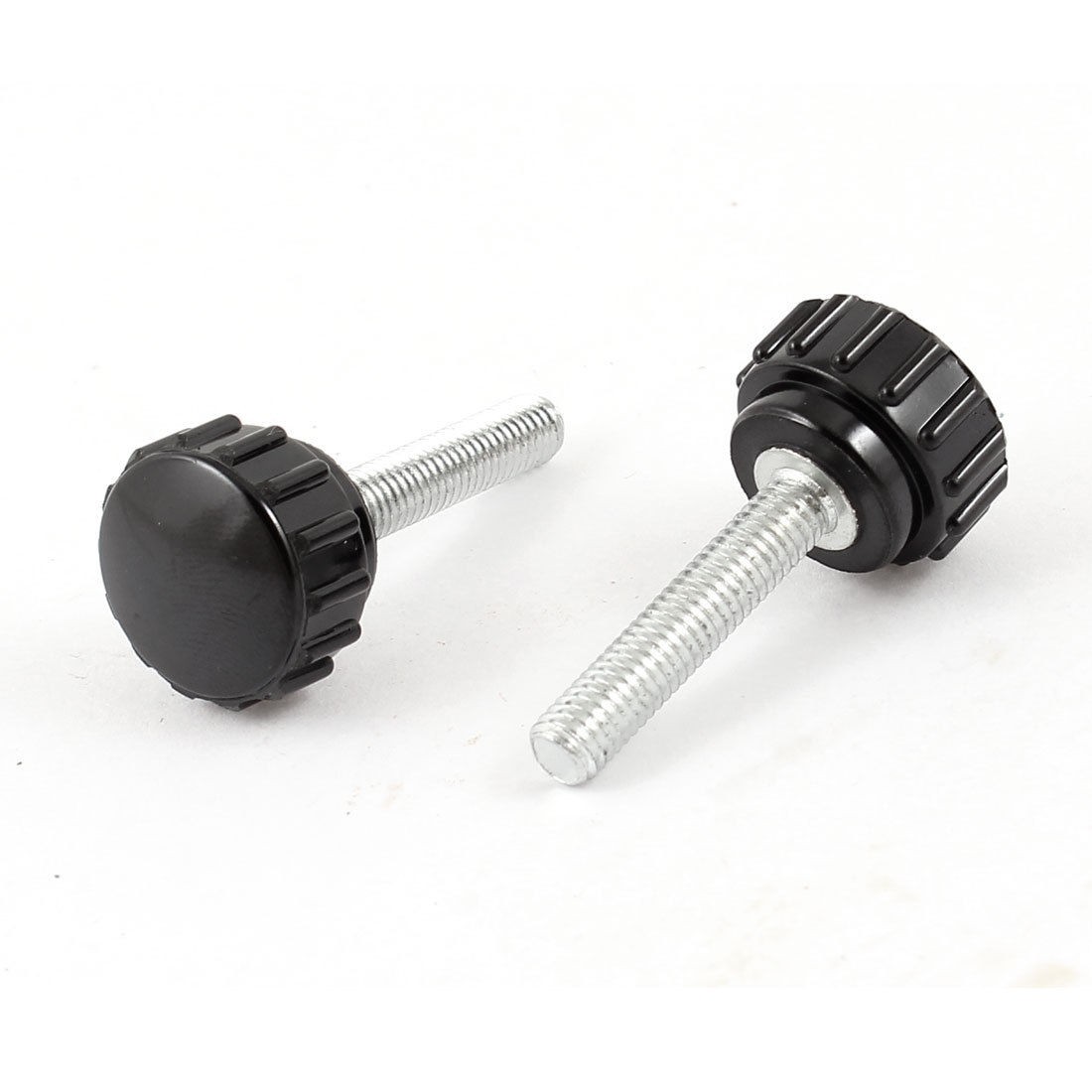 M5 x 25mm Male Thread Round Head Black Knurled Grip Knob 2 Pcs
