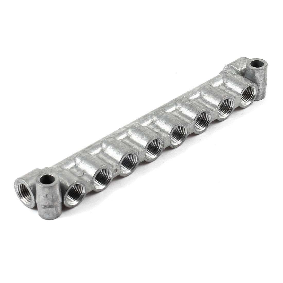 1/8PT Threaded Air Pneumatic 8 Positions 10 Ports Manifold Block Silver Tone
