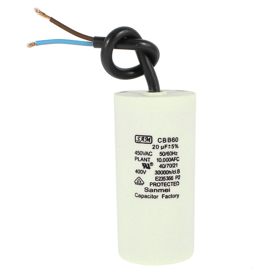 Air Compressor CBB60 AC 45OV 20uF 2 Wires Motor Running Capacitor White