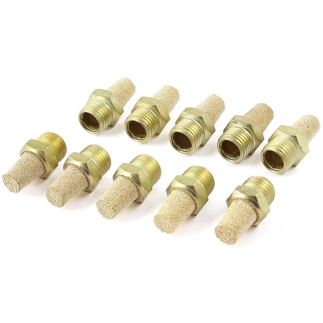 10 Pcs 1/4PT Thread Pneumatic Air Exhaust Silencer Muffler Gold Tone