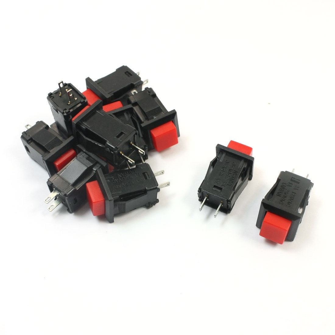 10Pcs AC 250V 1A 125V 3A SPST Latching Red Square Head Push Button Switch