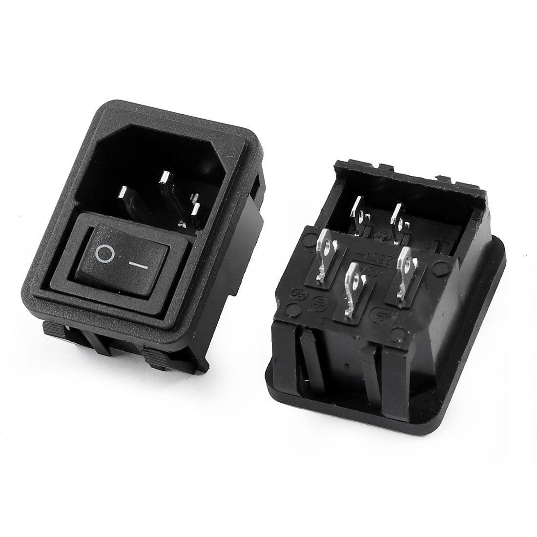 AC 10A 250V O/I Black Button Rocker Switch IEC320 C14 Inlet Power Socket 2 Pcs