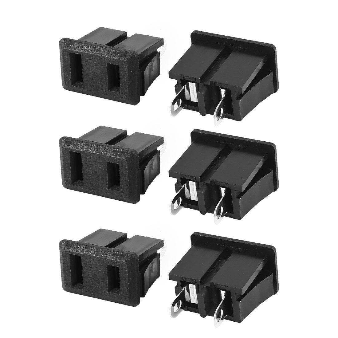 6 Pieces AC 125V 15A Panel Mounting Power Socket Black for US 2 Pin Plug