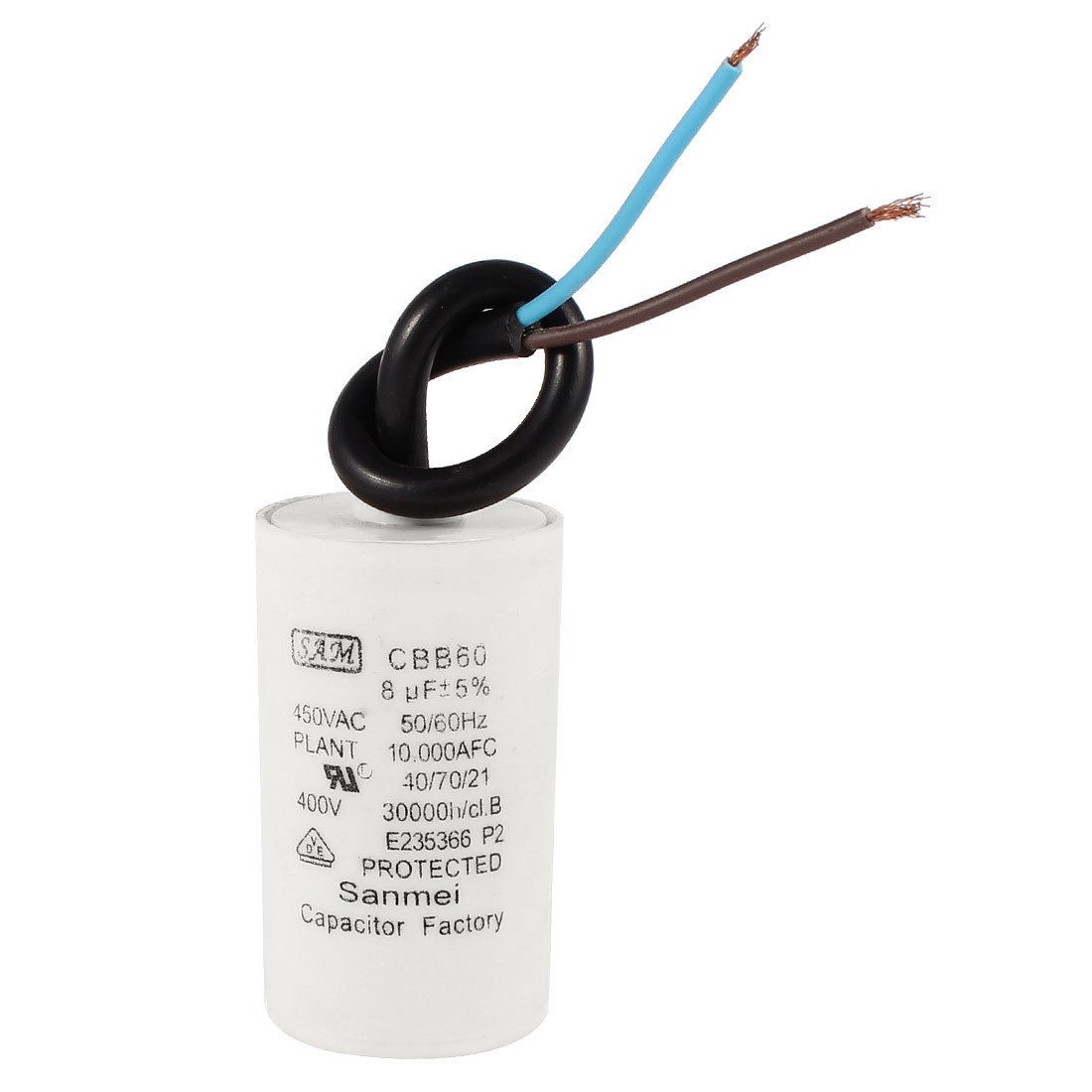 CBB60 AC45OV 50/60Hz 8uF Cylinder Shaped Wired Motor Run Capacitor