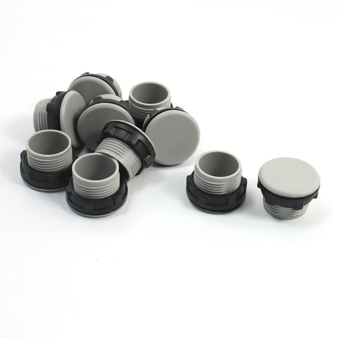 10 Pcs 22mm Dia Thread Black Gray Plastic Push Button Switch Panel Plug