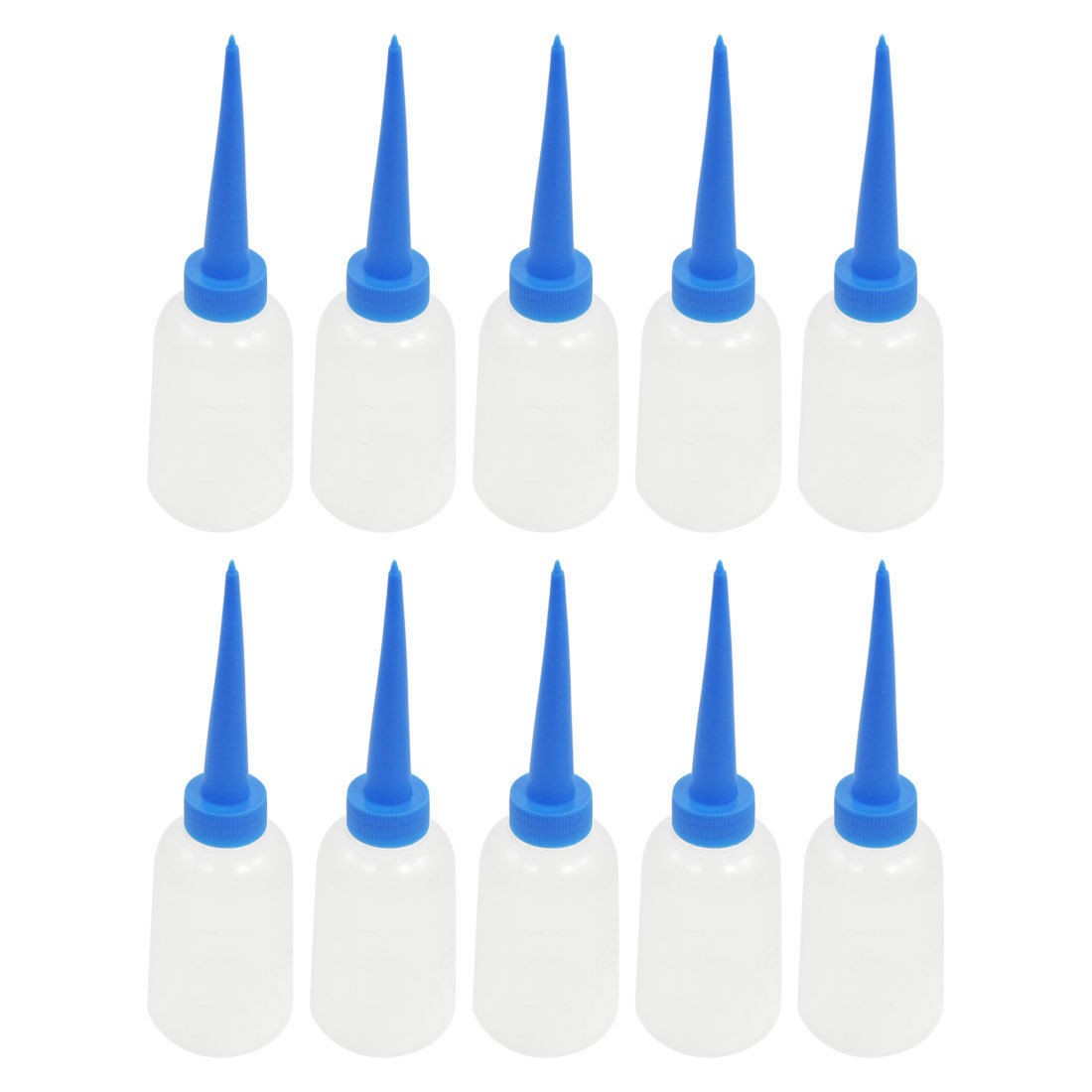 10Pcs 100cc Blue Straight Pointy Nozzle Clear Plastic Measuring Bottles for Lab