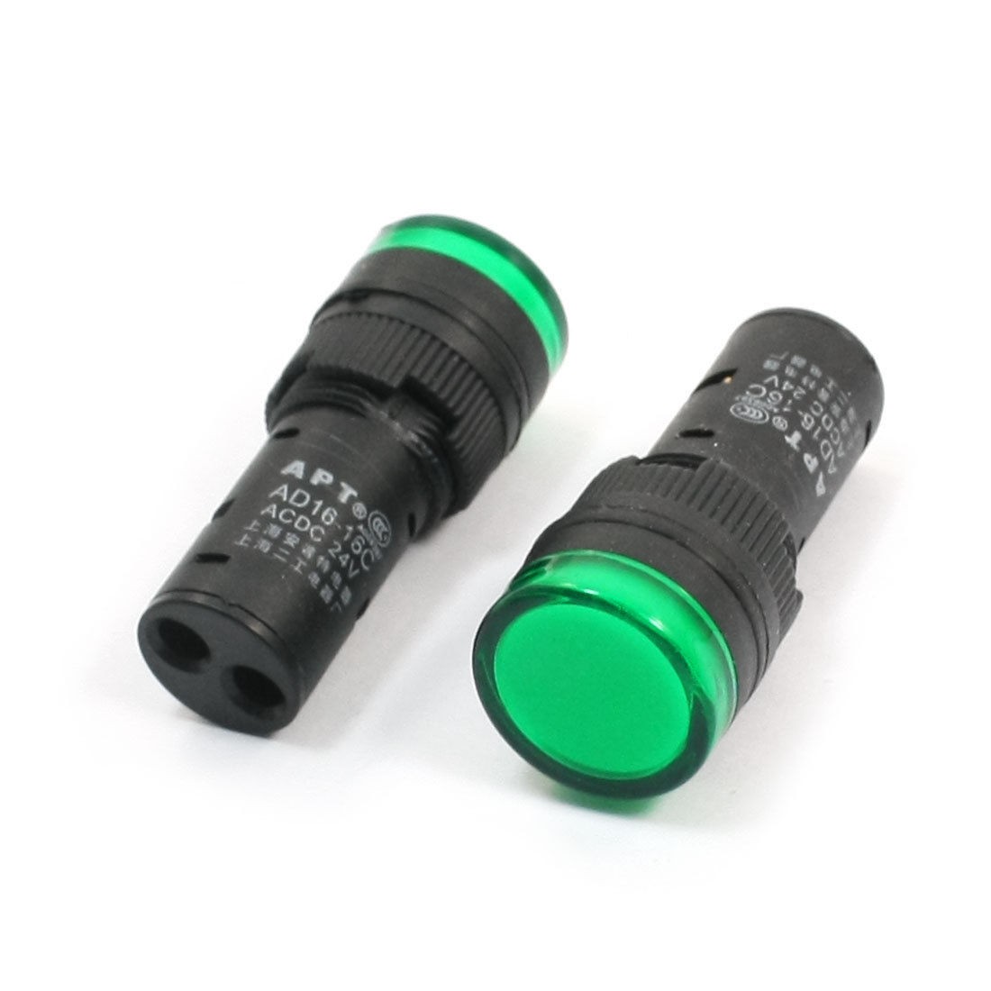 2Pcs AC DC 24V 15mm Green LED Cylindrical Alarm Signal Pilot Lamp AD16-16C
