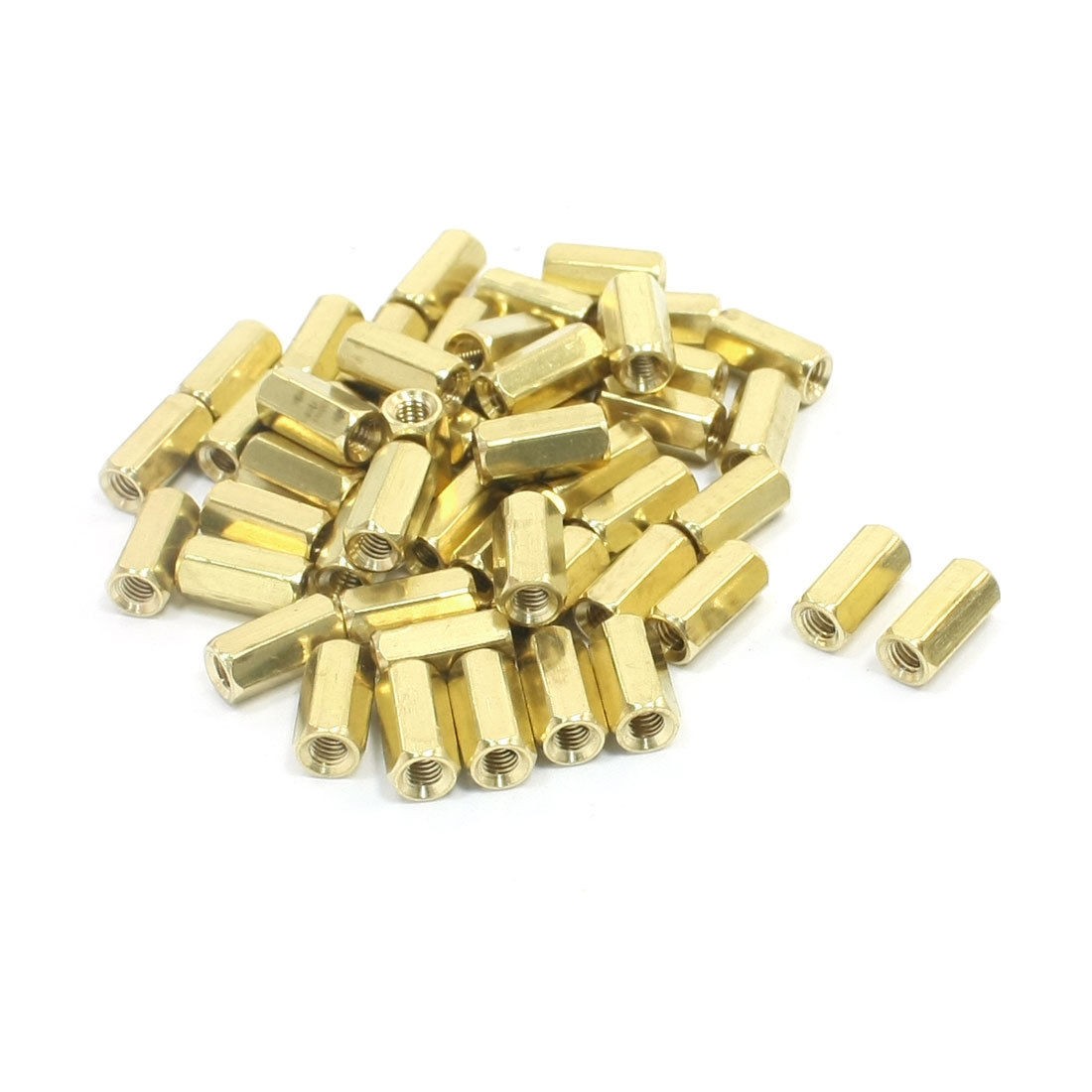 50 Pcs M3 x 10mm Female Thread Brass Pillar Hexagon Nut Standoff Spacer