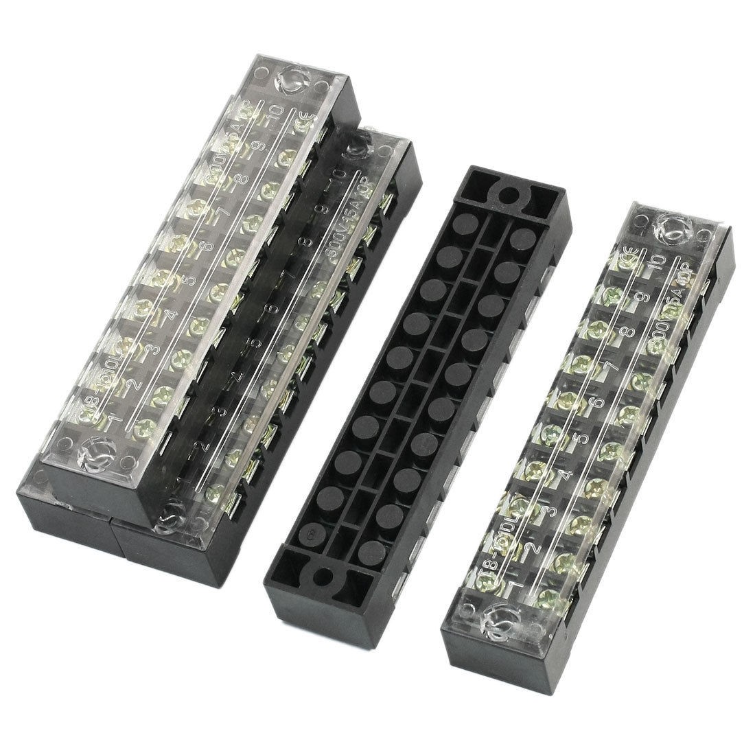 5Pcs Clear Covered 10P 2 Rows Screw Terminal Barrier Block 600V 15A