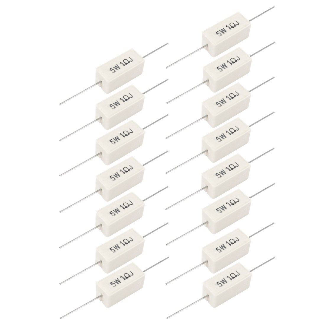 15 Pcs White Tube Shaped Axial Lead Cement Resistor 1 Ohm 5W