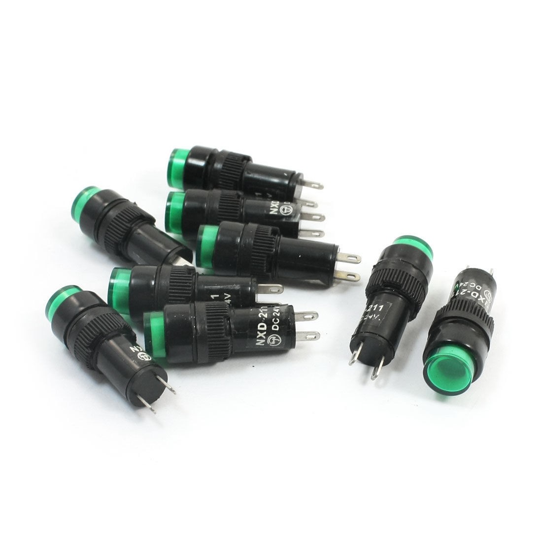 NXD-211 DC 24V 9mm Dia Mounting Green LED Signal Lamp Pilot Light 9pcs