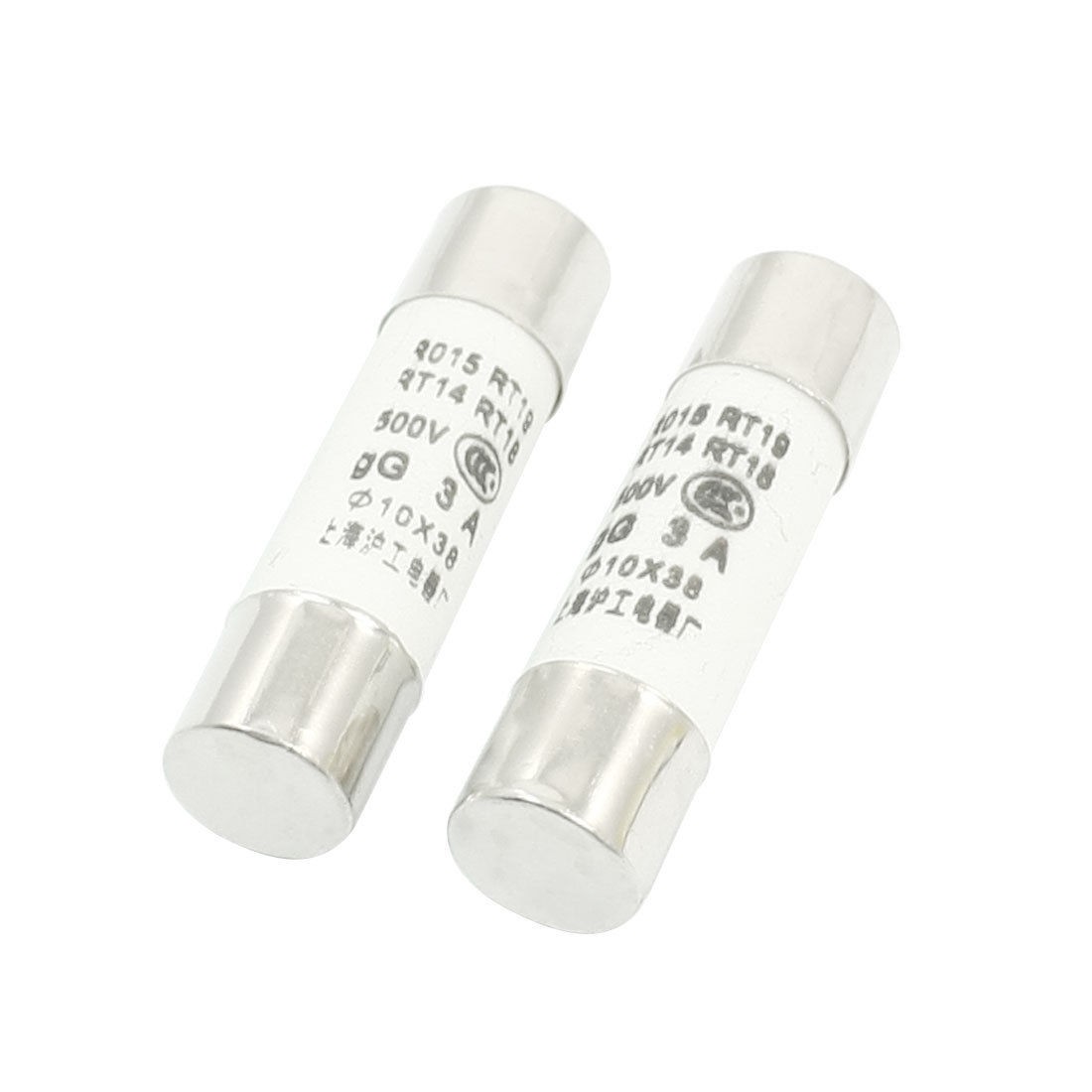 2Pcs AC500V 3A 10x38mm Cylindrical Fuse Links Silver Tone White