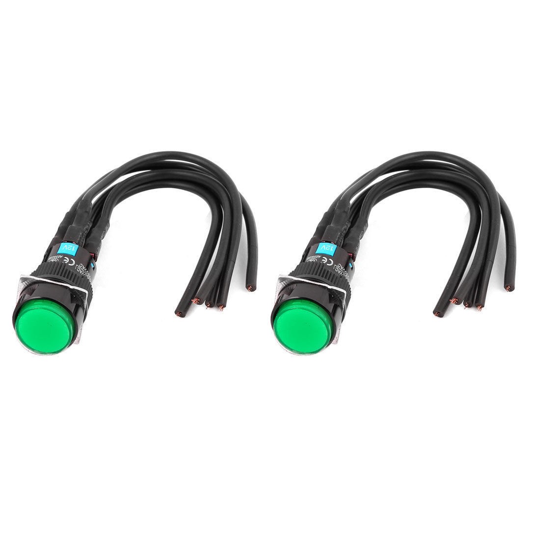 2 Pcs Green Light SPDT Latching Round Car Push Button Switch 5A 250VAC