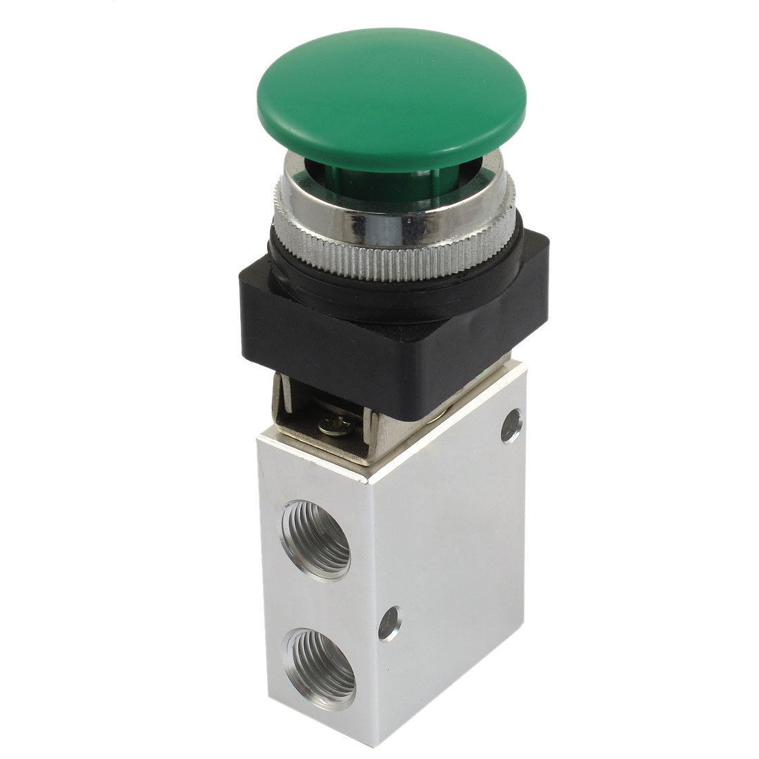 JM-322PB 13mm Thread 2 Position 3 Way Green Mushroom Button Air Mechanical Valve