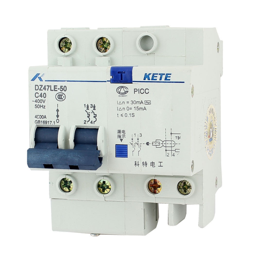 35mm DIN Rail Mounted 2 Poles Residual Current Circuit Breaker AC 400V 40A