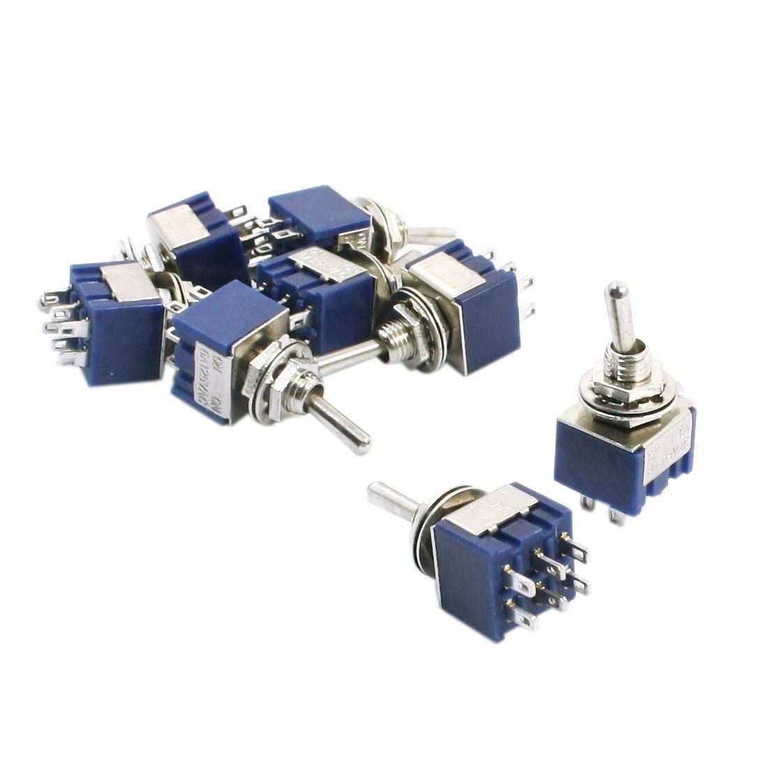Repairing AC 125V 6A ON/ON 2 Positions 6 Pin Latching Toggle Switch Blue 8pcs