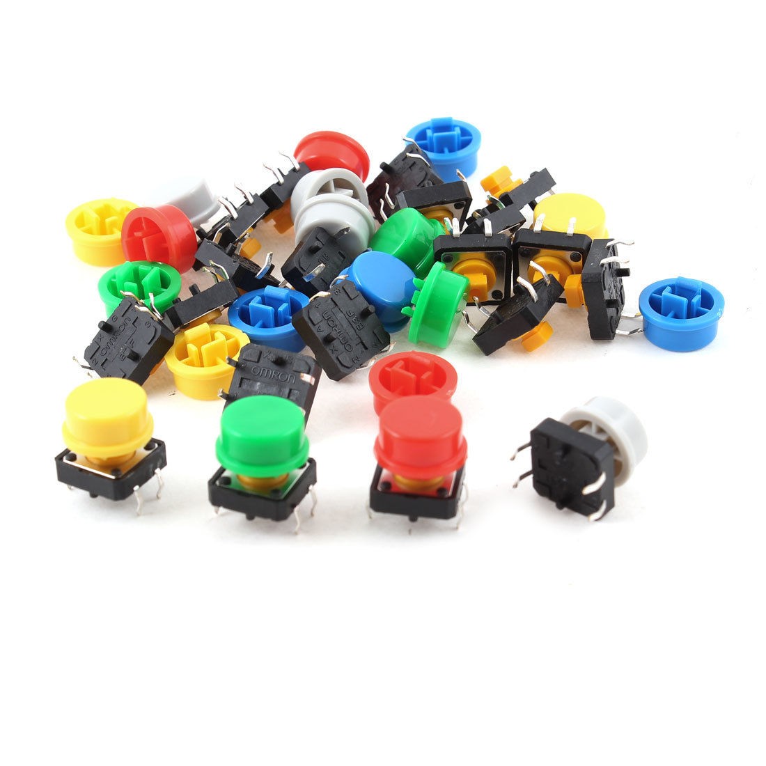 20pcs 12mmx12mmx7.3m<wbr/>m 4P DIP PCB Mount Momentary Tactile Switch w Caps