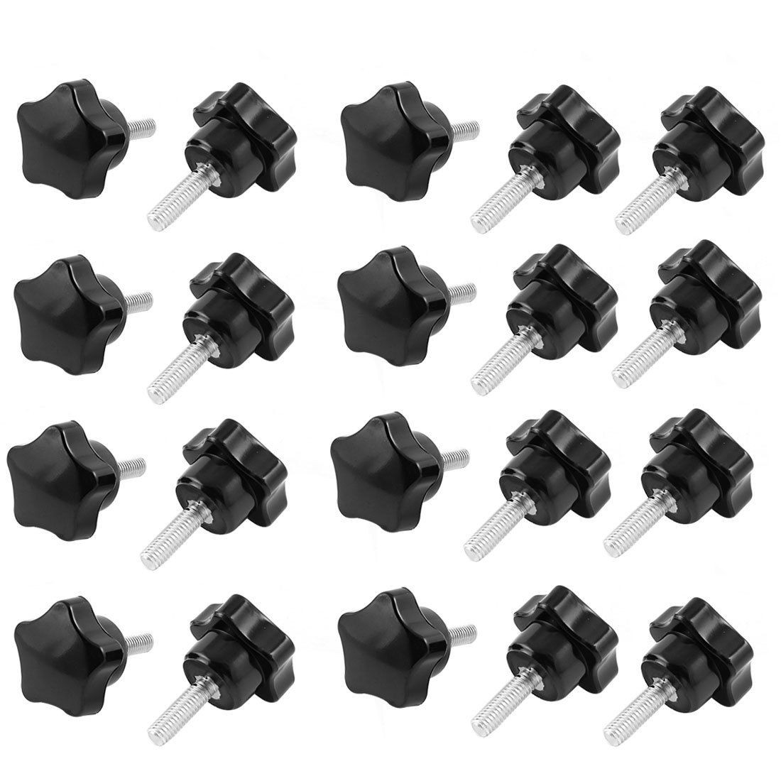 20 Pcs M6 x 20mm Male Thread 32mm Star Head Screw On Clamping Knob Black