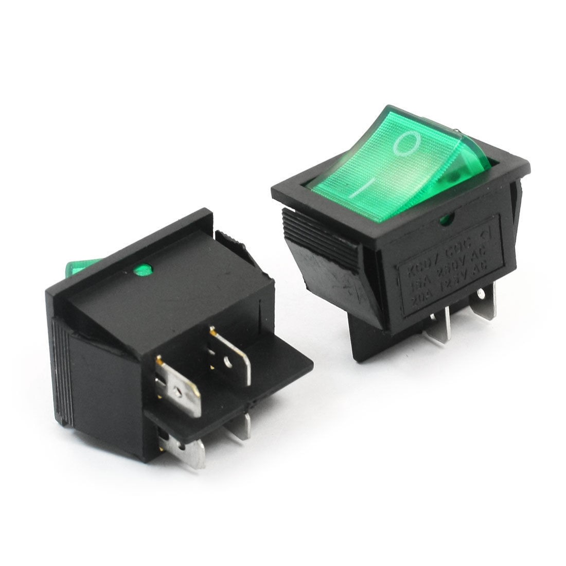 AC 110-220V Lamp Volt Green Button SPDT ON/OFF Control Boat Rocker Switch 2pcs