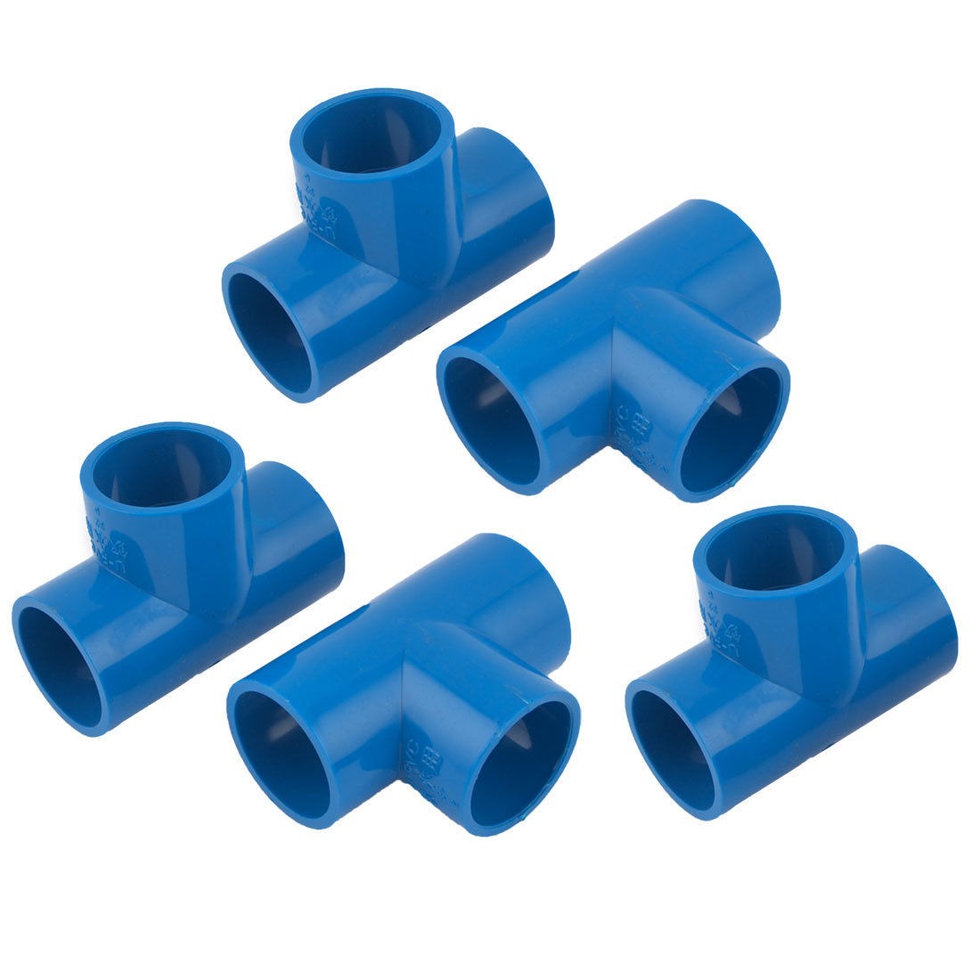 5 Pcs Repair Part 32mm to 32mm Tee Pipe Connector Fitting Adapter Blue