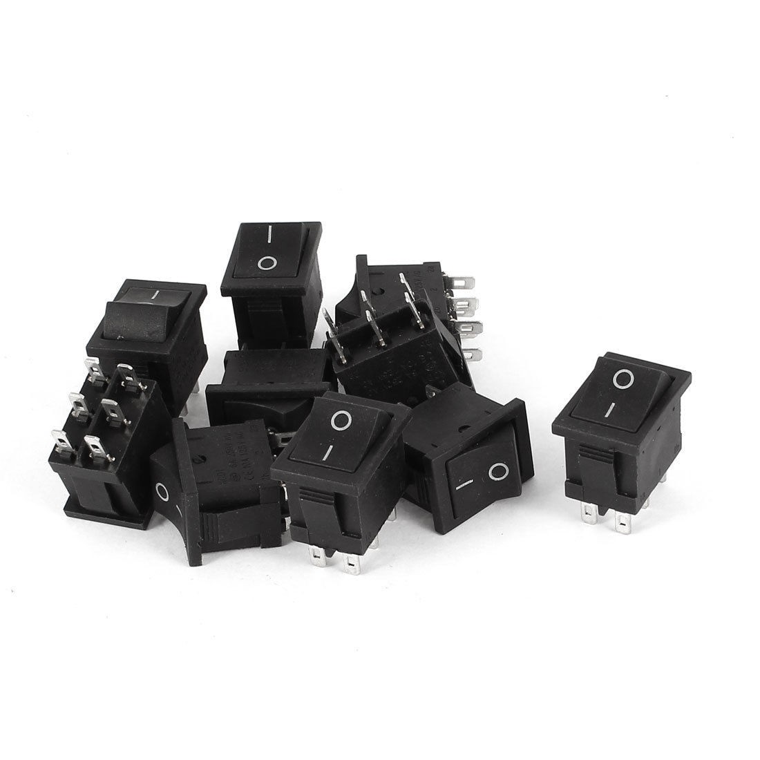 AC 250V 6A 125V 10A 6 Termials DPDT ON/OFF 2-Position Rocker Switch Black 10 Pcs