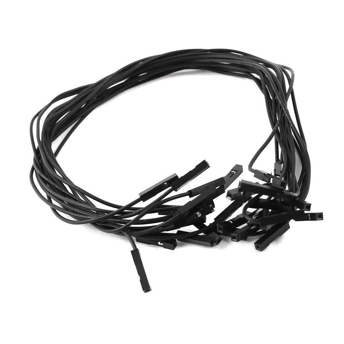 15 Pcs Double Head 1pin F/F Jack Connector Jumper Cable Black 30cm Long
