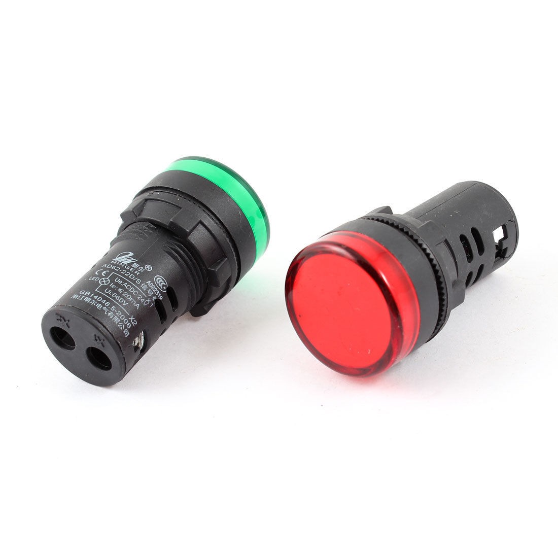 2Pcs AC/DC24V Red Green LED Indicator Pilot Signal Light Lamp 22mm Panel Mount
