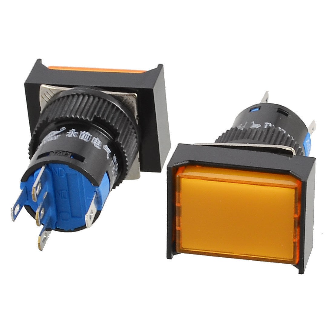 2 x 5 Pin Terminals Orange Lamp Latching Rectangular Push Button Switch DC 12V