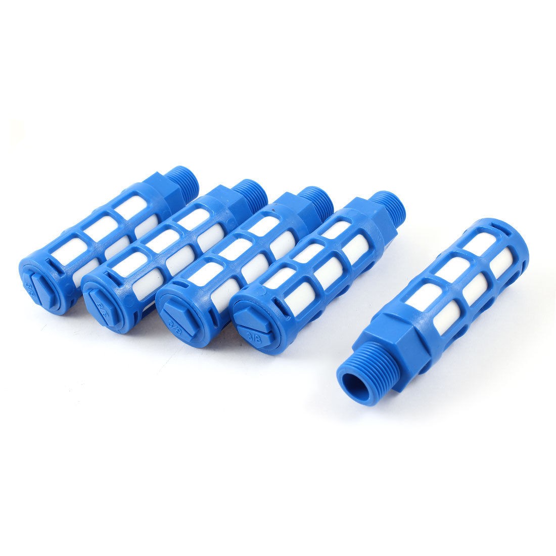5 Pcs 3/8PT Plastic Pneumatic Air Exhaust Noise Reducing Silencer Muffler Blue