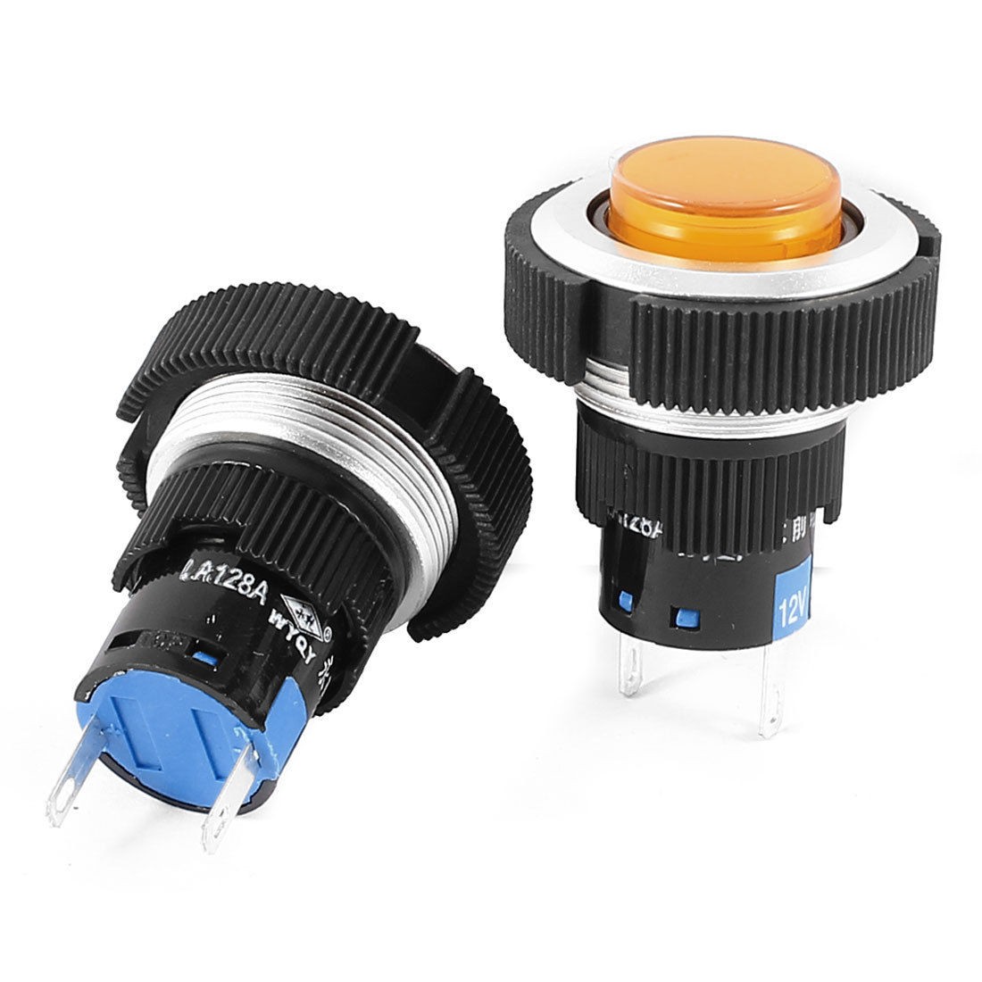 2 Pcs DC 12V 22mm Thread Panel Mounting Orange Signal Indicator Light Bulb