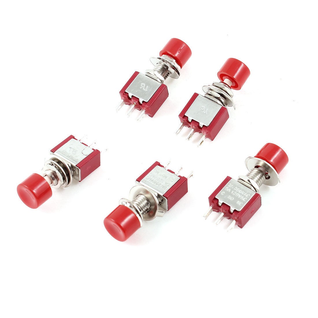 5pcs AC 250V 2A 120V 5A Momentary 1 NO 1 NC SPDT Red Cap Push Button Switch