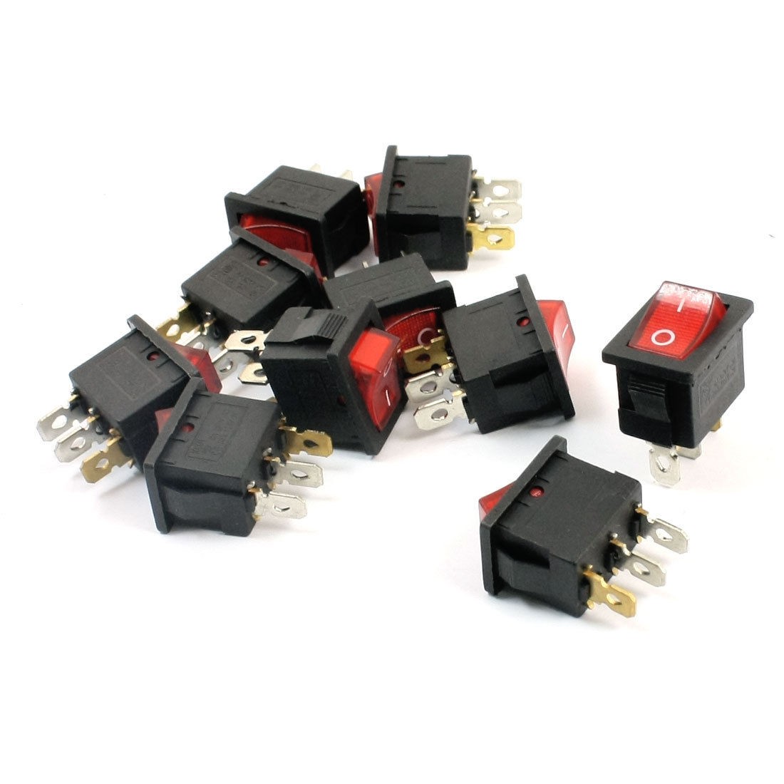10Pcs Electric SPST ON-OFF 2Position Red Lamp Boat Rocker Switch AC 125V/10A